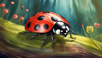 ladybug on a green leaf,art design