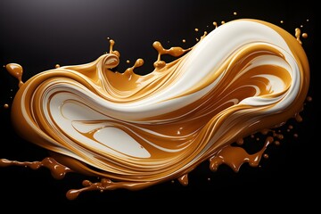 Splash of caramel on a black background. - obrazy, fototapety, plakaty