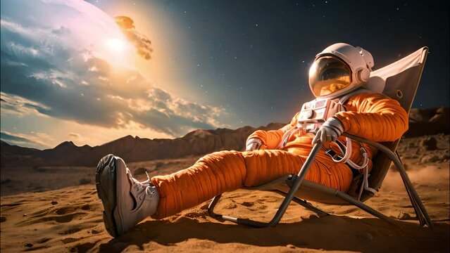 Astronaut Sitting in Chair in Desert