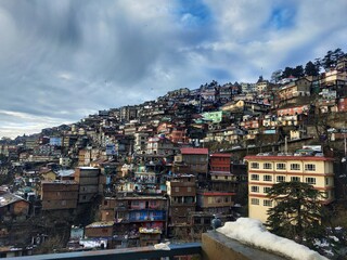 Shimla India Snow View Mountains with beautiful clouds