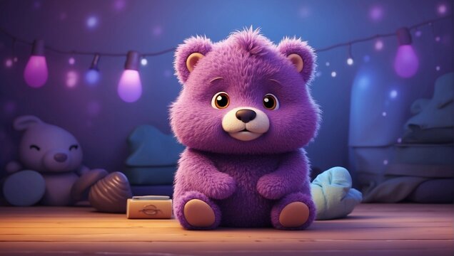 Osito tierno de peluche color morado con tem&aacute;tica de navidad.