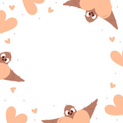 Valentine social media post with birds, hearts and dots. Banner with phrase Happy Valentine's day. Peach fuzz, pink, brown colors. Isolated on white. Vector illustration. Web design.