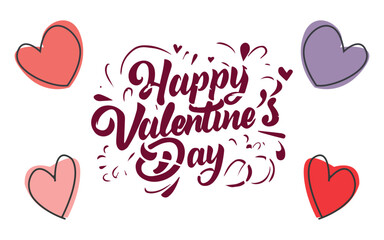 Happy Valentines Day card, typography, background with hearts. Valentines day greeting card. Hand lettering with pink hearts. Vector illustration.