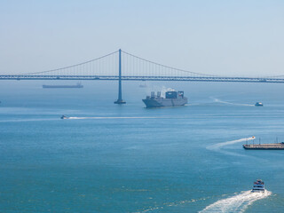 Fototapeta premium San Francisco Bay At San Francisco In California United States. Megalopolis Downtown Cityscape. Business Travel. San Francisco Bay At San Francisco In California United States.