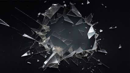 cracked glass on black background, smashed glass texture, shards of broken glass on black - obrazy, fototapety, plakaty