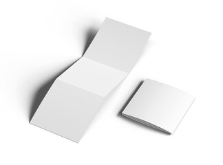 Blank square Z-fold brochure 3d render on transparent background