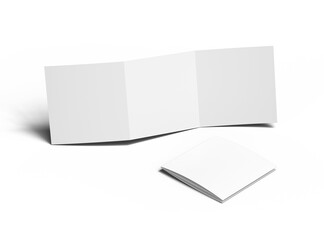 Blank square Z-fold brochure 3d render on transparent background
