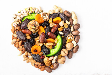 Nuts and dried fruit mix, healthy and wholesome food. 