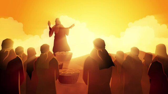 Biblical motion graphics series, Jesus feeds the five thousand or feeding the multitude