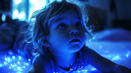 Kid in fluorescence lights