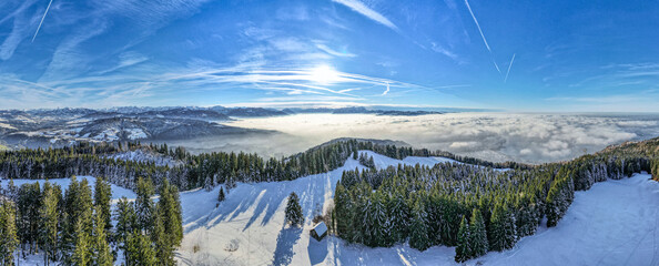Bregenz, Österreich: Winterliches Alpenpanorama - obrazy, fototapety, plakaty