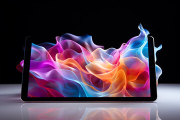 Digital tablet and geometric holographic colorful rainbow waves
