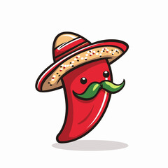 Chilli pepper with mexican hat mascot