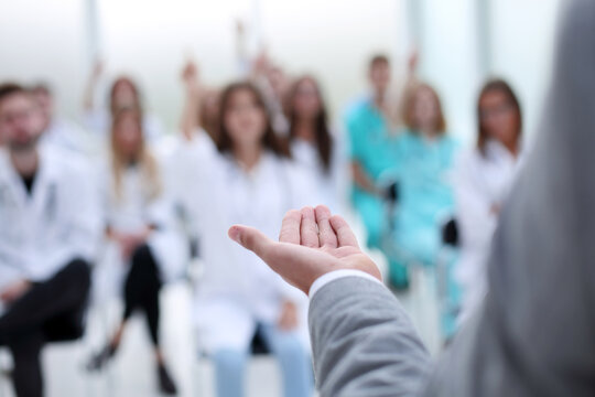 close up. background image of a speaker at a medical conference.