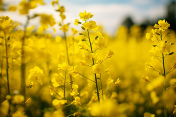 Obraz premium Close-up of a rapeseed field. Rapeseed oil advertisement