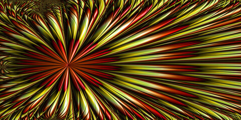 yellow gold red and beige exploding radial striped design on a plain black background