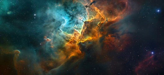 Fototapeta na wymiar Vibrant cosmic nebula with interstellar clouds. Space exploration and astronomy.