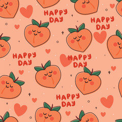 seamless pattern cartoon peach character design. cute fruit design wallpaper and pattern