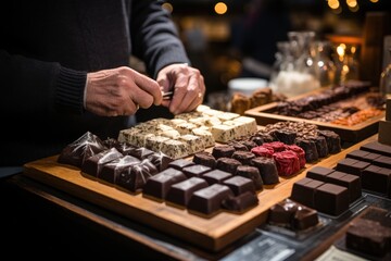 Exploration of varied chocolates at a tasting event., generative IA