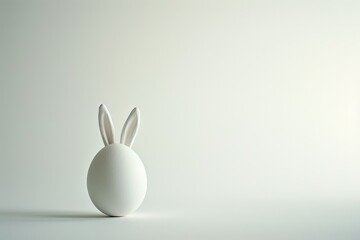 one white egg with rabbit ears on a plain white studio background