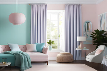 Scandinavian style blue and pink interior