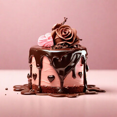 Pink Cake With Chocolate Dripping 
