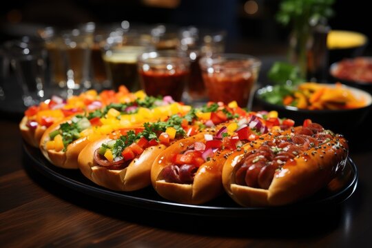 Colorful Hot Dog Station In Lively Business Celebration., Generative IA