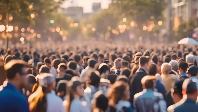 the crowd on the street blurred in the bokeh. Generative AI