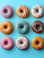 Donuts Display Isolated on Blue Background