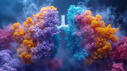 Naklejka premium A visually striking 3D rendering of the respiratory system, with vibrant colors delineating the various components, offering an immersive and detailed exploration of the anatomical