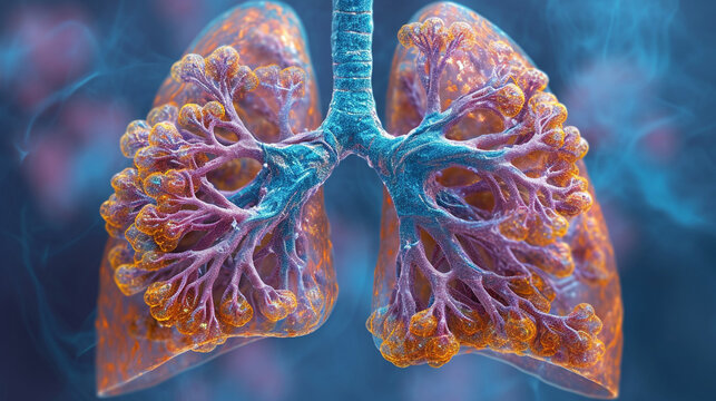 A medical illustration showcasing the cross-section of the trachea and bronchi, accentuating the intricate cartilage structures and mucous membranes that contribute to the efficien