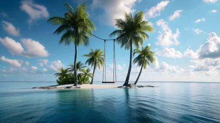 Fotobehang Small remote island with palm trees in the ocean © Daria17
