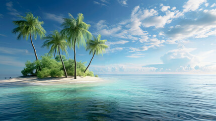 Fototapeta na wymiar Small remote island with palm trees in the ocean