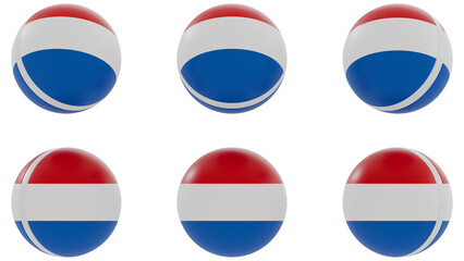 Ball with Netherlands country flag on transparent background. PNG of spheres with Netherlands national flag icon . 3d rendering 