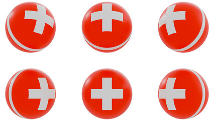 Ball with Switzerland country flag on transparent background. PNG of spheres with Switzerland national flag icon . 3d rendering 