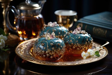 Sophisticated tea and luxury donuts harmonize elegantly., generative IA