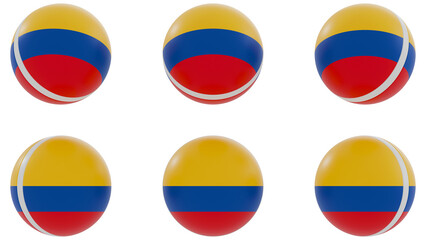 Ball with Colombia country flag on transparent background. PNG of spheres with Colombia national flag icon . 3d rendering 