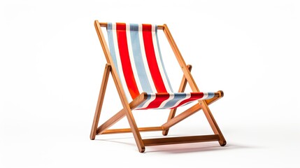 deck chair on sand, isolated against a white background. Embrace the beachside comfort and vacation iconography with this essential element of summer relaxation.