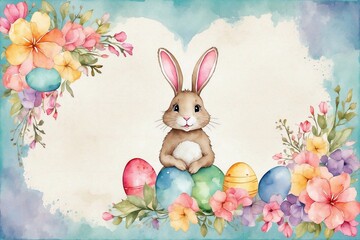 easter watercolor bunny, floral touches in designs for charming invitations, cards, greetings, and heartfelt congratulations