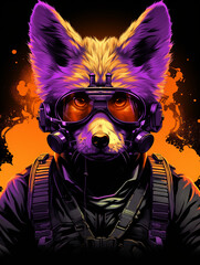 t-shirt design, a gas mask wearing (fox) on a canvas, in the style of richly colored skies created with Generative Ai