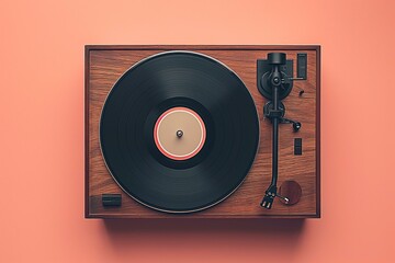 Obraz premium Retro Record Player on a Salmon Pink Background