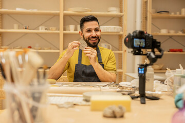ceramics and crafts workshop online class, streaming, vlog young man influencer