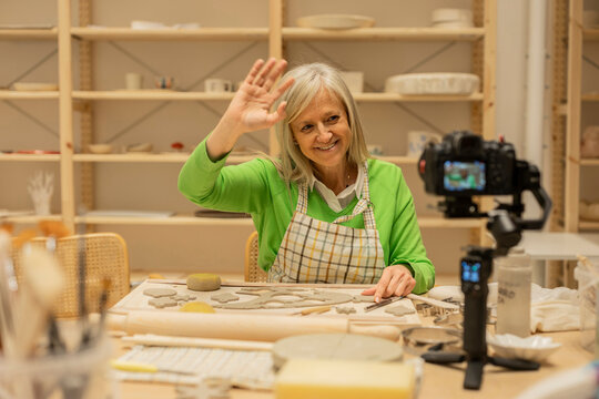 ceramics and crafts workshop online class, streaming, blogger, senior woman influencer