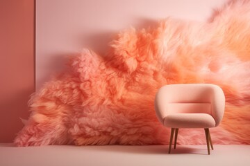 Peach fuzz color armchair and wall interior, wallpaper background
