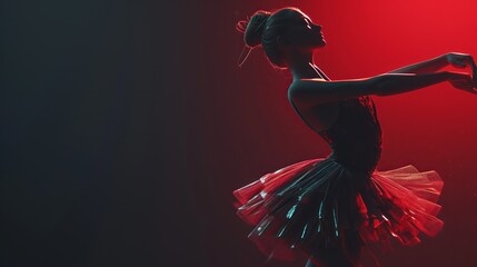 Silhouette of a ballerina with black and red background - obrazy, fototapety, plakaty