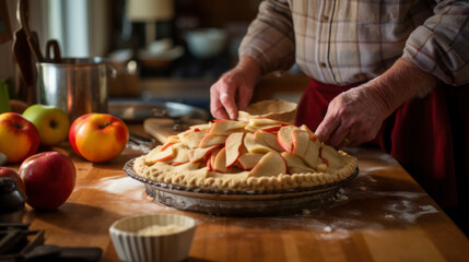Obraz na płótnie Canvas Homemade Apple Pie Delight: Freshly Baked Autumn Dessert on Rustic Table - Gourmet Pastry Banner