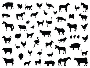 Farm animals silhouette vector art white background