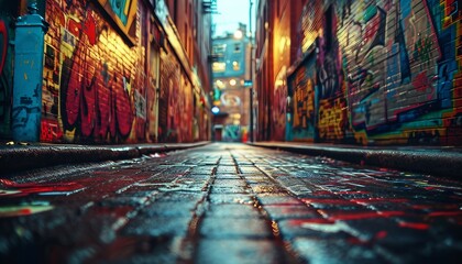 Feature the raw and gritty textures of a graffiti-covered urban alley, perfect for projects seeking an edgy and street-inspired vibe