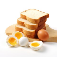 breakfast with egg and toast isolated on white background - obrazy, fototapety, plakaty