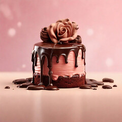 Pink Cake With Chocolate Dripping 